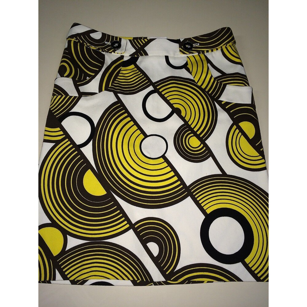 Etcetera Women's Skirt Brown White Yellow Print Stretch A-Line Skirt Size 0 NWOT